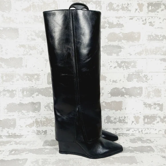 New Vince Camuto Tibani Black Leather Foldover Shaft Knee High Boot B359 - Picture 6 of 11
